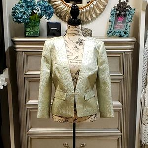 Tory Burch Lola Jacket in Aqua Glass with Gold Brocade